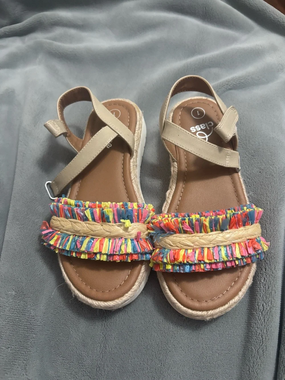 Class Club Kids Tan Sandals with Multicolor Fringe